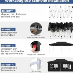 3 x 6 m Pavillon Faltpavillon mit 6 abnehmbaren Seitenwänden & Sandsäcke
