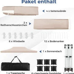 3 x 6 m Pavillon Faltpavillon mit 6 abnehmbaren Seitenwänden & Sandsäcke