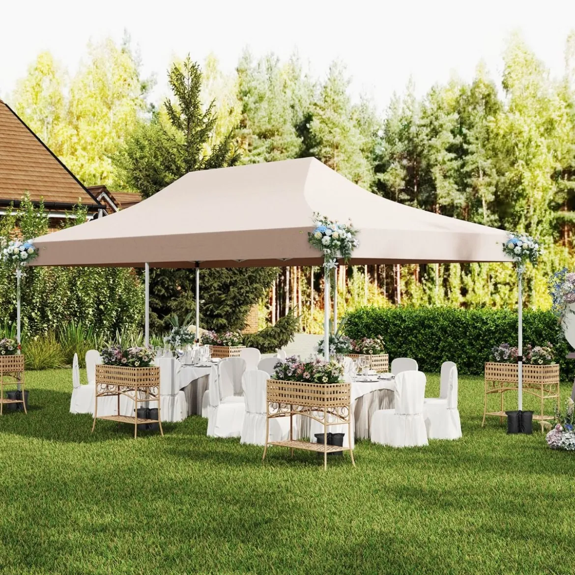 3 x 6 m Pavillon Faltpavillon mit 6 abnehmbaren Seitenwänden & Sandsäcke