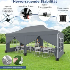 3 x 6m Pavillon Faltpavillon mit 6 Abnehmbaren Seitenwänden Höhenverstellbarer Partyzelt Grau