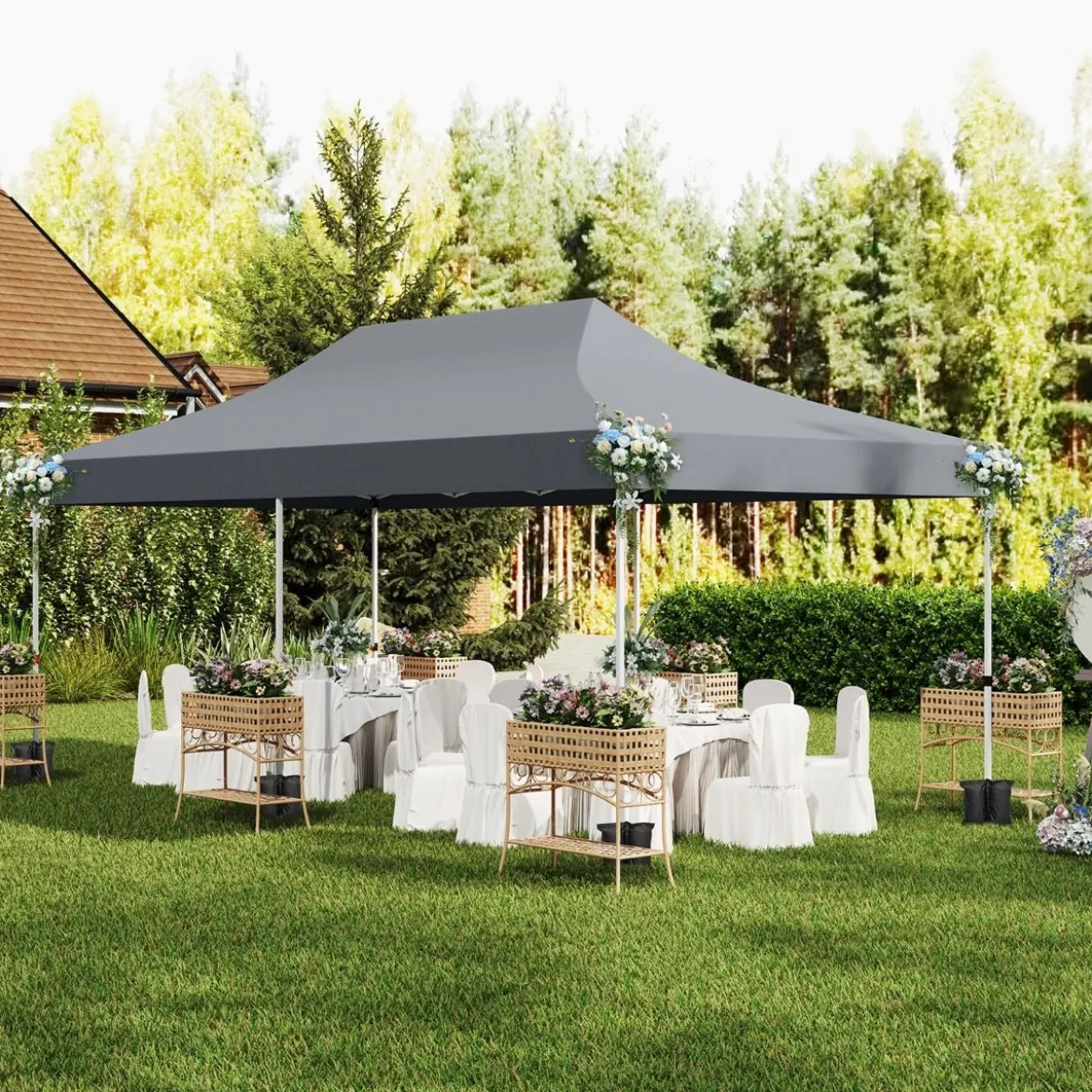 3 x 6m Pavillon Faltpavillon mit 6 Abnehmbaren Seitenwänden Höhenverstellbarer Partyzelt Grau