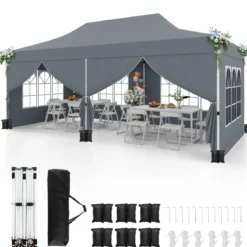 3 x 6m Pavillon Faltpavillon mit 6 Abnehmbaren Seitenwänden Höhenverstellbarer Partyzelt Grau