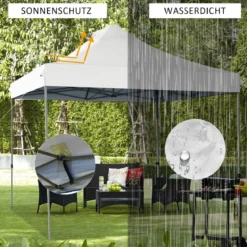 3 x 3 m Pavillon Faltpavillon wasserdicht stabil Winterfest Partyzelt mit Tragetasche auf Rollen Weiß