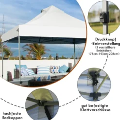 3 x 3 m Pavillon Faltpavillon wasserdicht stabil Winterfest Partyzelt mit Tragetasche auf Rollen Weiß