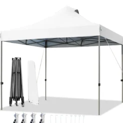 3 x 3 m Pavillon Faltpavillon wasserdicht stabil Winterfest Partyzelt mit Tragetasche auf Rollen Weiß