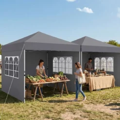 3 x 3m Pavillon Klappbar Wasserfester Gartenpavillon mit Abnehmbaren Seitenwänden Metallrahmen