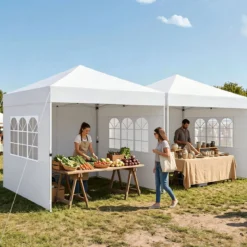 3 x 3m Pavillon Klappbar Wasserfester Gartenpavillon mit Abnehmbaren Seitenwänden Metallrahmen