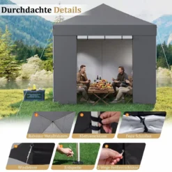 3 x 3m Pavillon Klappbar Wasserfester Gartenpavillon mit Abnehmbaren Seitenwänden Metallrahmen