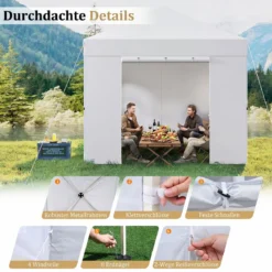 3 x 3m Pavillon Klappbar Wasserfester Gartenpavillon mit Abnehmbaren Seitenwänden Metallrahmen