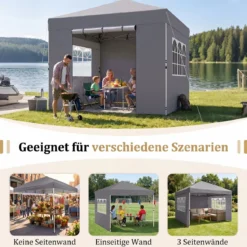 3 x 3m Pavillon Klappbar Wasserfester Gartenpavillon mit Abnehmbaren Seitenwänden Metallrahmen