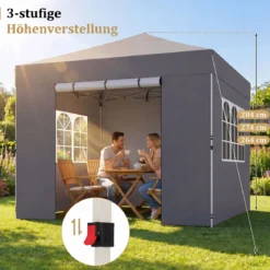 3 x 3m Pavillon Klappbar Wasserfester Gartenpavillon mit Abnehmbaren Seitenwänden Metallrahmen