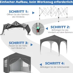 3 x 3 M Pavillon mit 4 Abnehmbaren Seitenwänden Gartenzelt inkl. Rolltasche 8 Heringe 4 Anker Grau