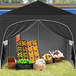 3 x 3 M Pavillon mit 4 abnehmbaren Seitenwänden Gartenzelt inkl. Rolltasche 8 Heringe 4 Anker Schwarz