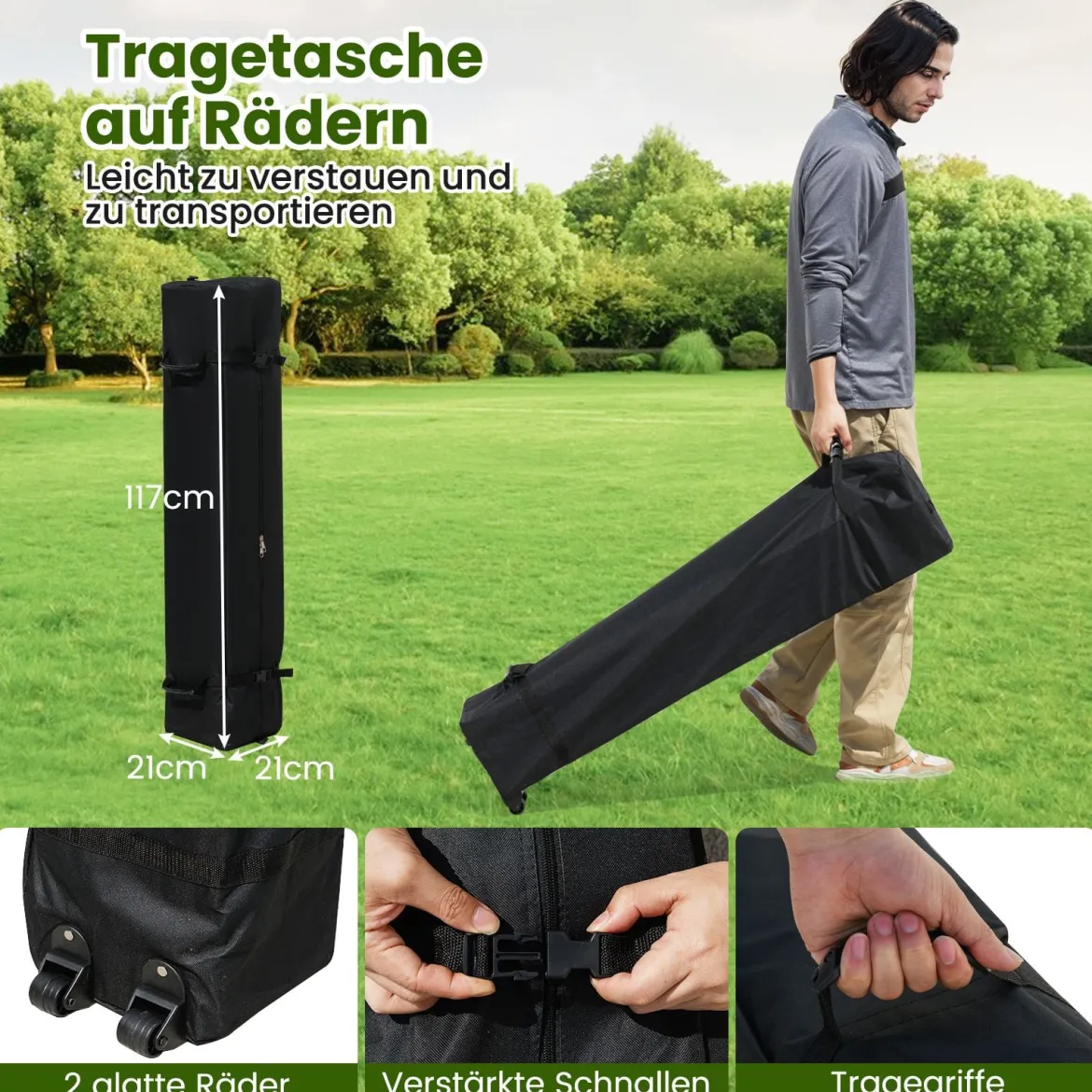 3 x 3 M Pavillon mit 4 abnehmbaren Seitenwänden Gartenzelt inkl. Rolltasche 8 Heringe 4 Anker Schwarz