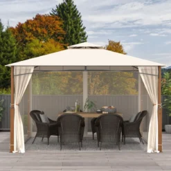 3,6 x 3 m Pavillon mit Doppeldach & Moskitonetz Wasserdichtes Partyzelt Gartenpavillon
