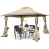 3,6 x 3,6 m Pavillon mit Moskitonetz und Doppeldach UV-Schutz 50+ Faltpavillon Khaki