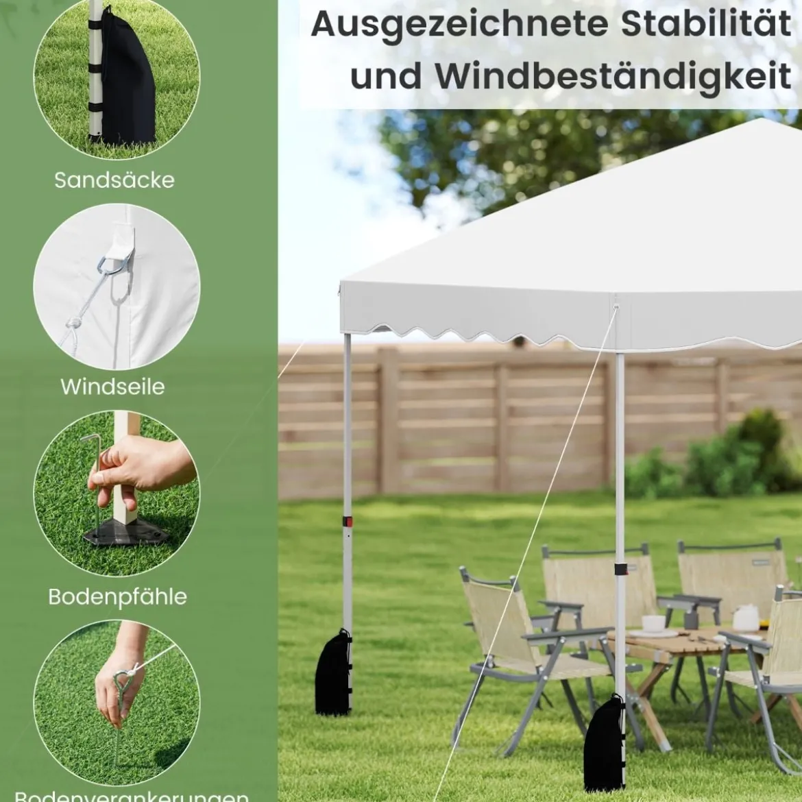 3 x 3 m Pavillon mit Rolltasche Wasserdichter Faltpavillon inkl. 4 Windseile Gartenzelt Weiß