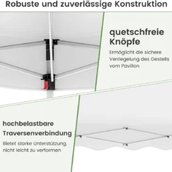 3 x 3 m Pavillon mit Rolltasche Wasserdichter Faltpavillon inkl. 4 Windseile Gartenzelt Weiß