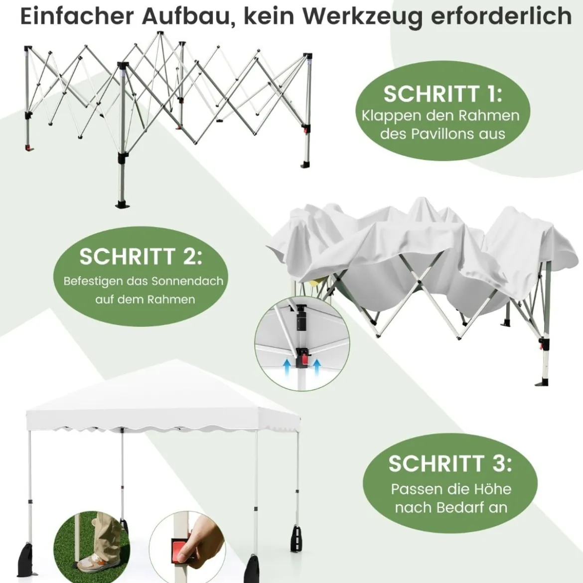 3 x 3 m Pavillon mit Rolltasche Wasserdichter Faltpavillon inkl. 4 Windseile Gartenzelt Weiß