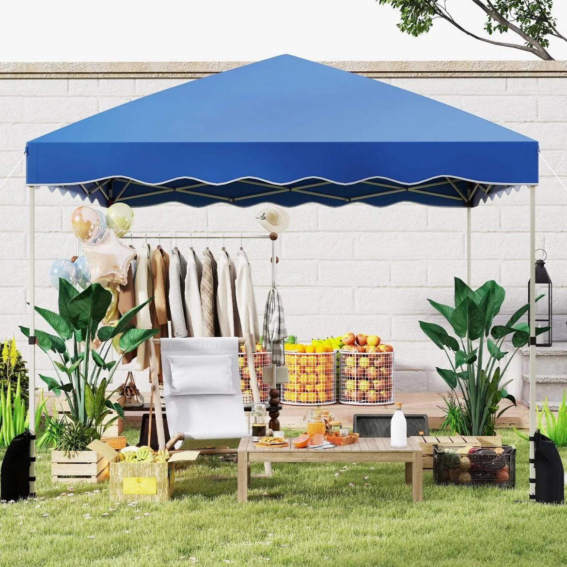 3 x 3 m Pavillon Wasserdichter Faltpavillon mit Rolltasche Winterfestes Gartenzelt Gartenpavillon Blau
