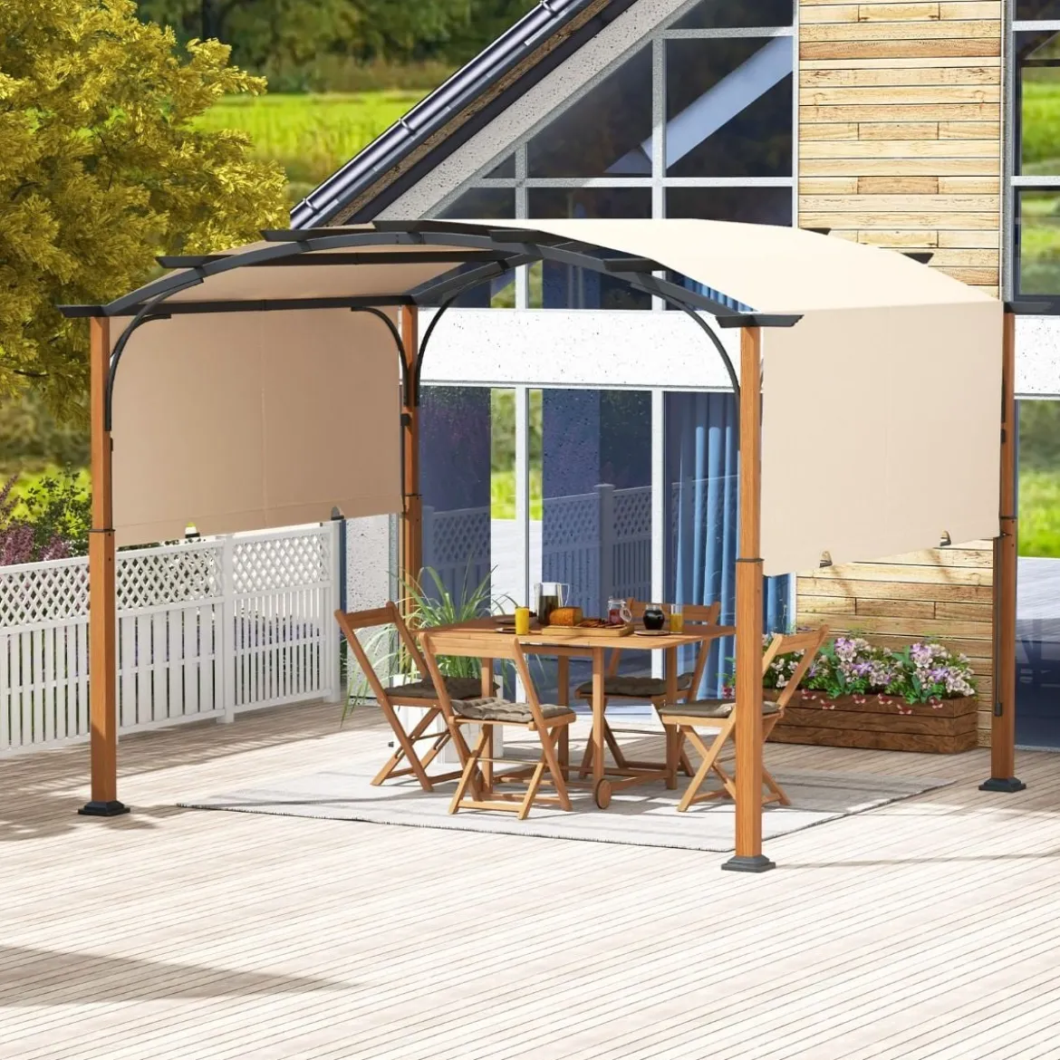 3,6 x 3 m Pergola mit Ausziehbarem Dach Wasserdichter Stabiler Winterfester Pavillon