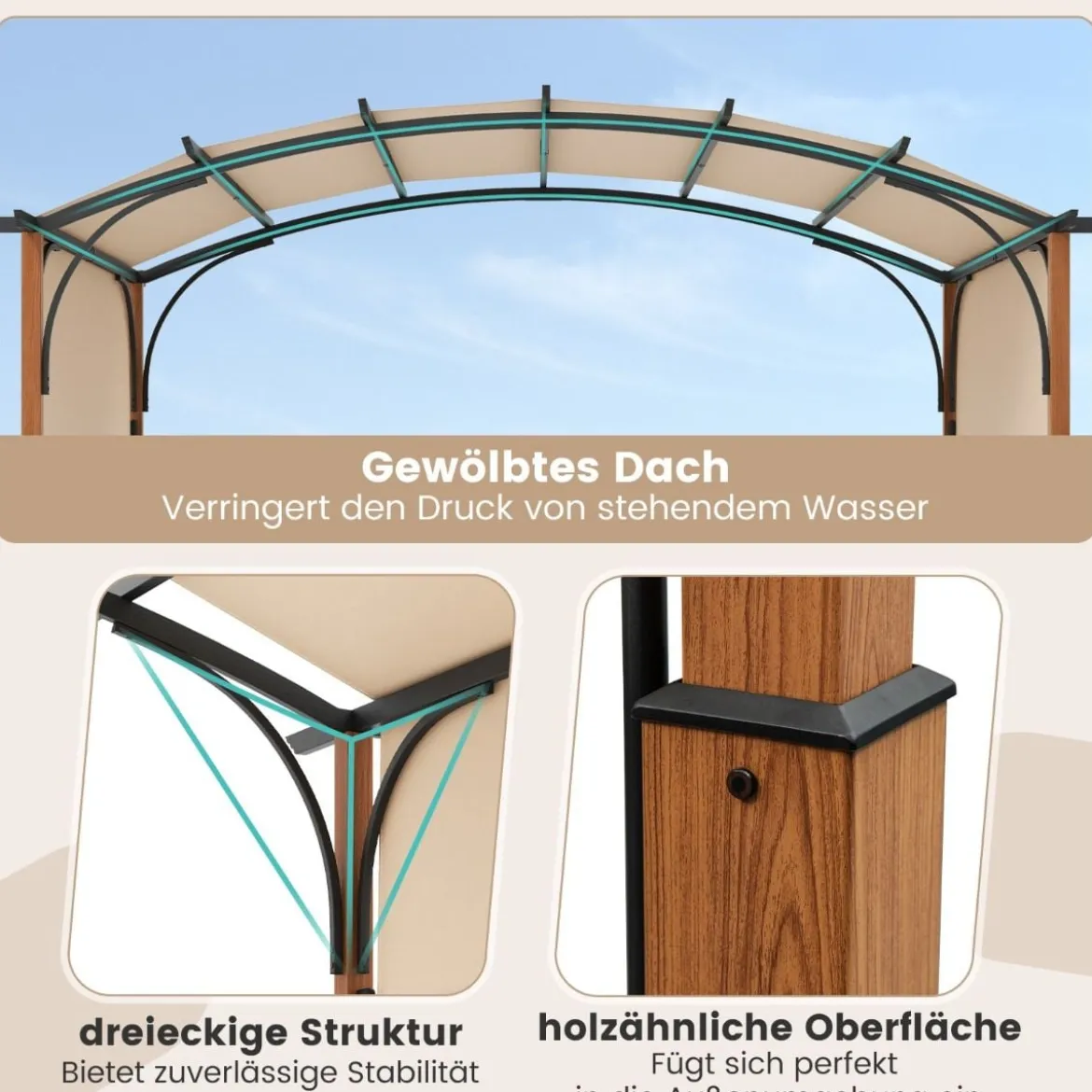 3,6 x 3 m Pergola mit Ausziehbarem Dach Wasserdichter Stabiler Winterfester Pavillon