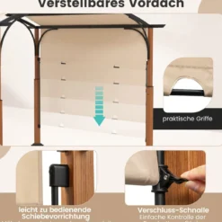 3,6 x 3 m Pergola mit Ausziehbarem Dach Wasserdichter Stabiler Winterfester Pavillon