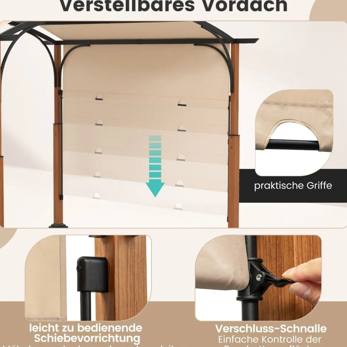 3,6 x 3 m Pergola mit Ausziehbarem Dach Wasserdichter Stabiler Winterfester Pavillon