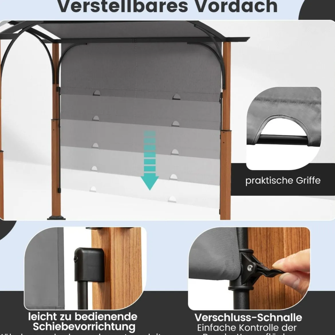 3,6 x 3 m Pergola mit Ausziehbarem Dach Wasserdichter Stabiler Winterfester Pavillon