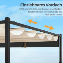 3,1 x 3,1 m Pergola mit Schiebedach Wasserdichter Pavillon Winterfester Gartenpavillon Beige