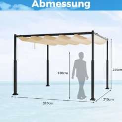 3,1 x 3,1 m Pergola mit Schiebedach Wasserdichter Pavillon Winterfester Gartenpavillon Beige