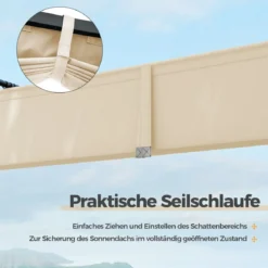 3,1 x 3,1 m Pergola mit Schiebedach Wasserdichter Pavillon Winterfester Gartenpavillon Beige