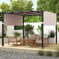3,05x3,05m Pergola mit 2 Verstellbaren Dächern Wasserdichter Stabiler Winterfester Pavillon Beige