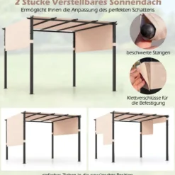 3,05x3,05m Pergola mit 2 Verstellbaren Dächern Wasserdichter Stabiler Winterfester Pavillon Beige