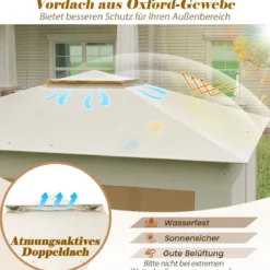 3,4 x 3,4 m Pop Up Faltpavillon mit 4 Moskitonetz & Doppeldach Gartenpavillon inkl. Tragetasche Beige