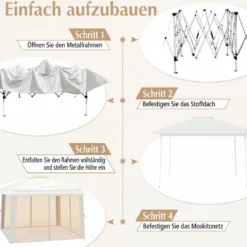 4 x 4 m Pop Up Faltpavillon mit 4 Moskitonetz & Doppeldach Gartenpavillon inkl. Tragetasche Beige