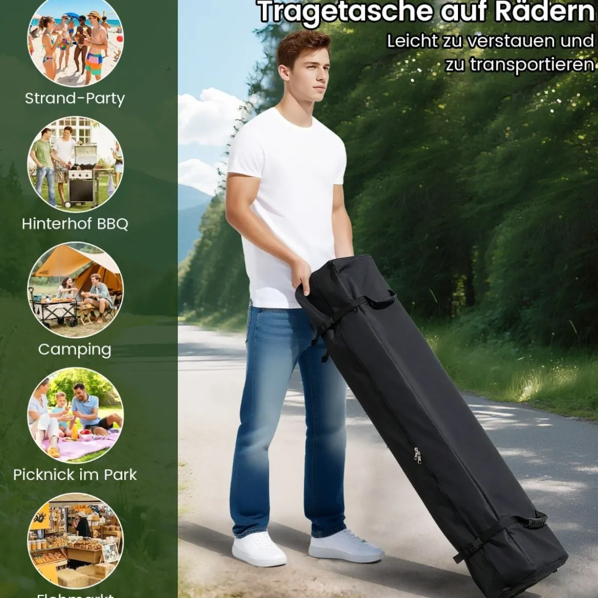 3 x 6 m Pop up Faltpavillon mit Tragetasche auf Rollen & UV Schutz 50+ Partyzelt Grau