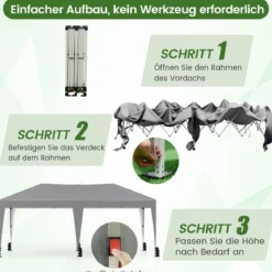 3 x 6 m Pop up Faltpavillon mit Tragetasche auf Rollen & UV Schutz 50+ Partyzelt Grau
