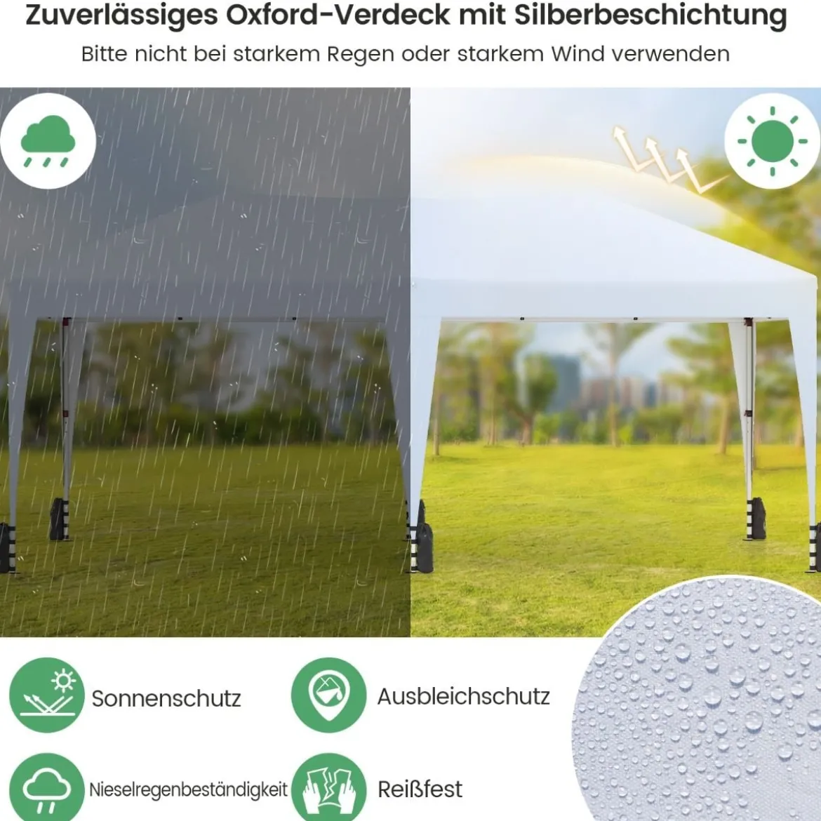 3 x 6 m Pop up Faltpavillon mit Tragetasche auf Rollen & UV Schutz 50+ Partyzelt Weiß
