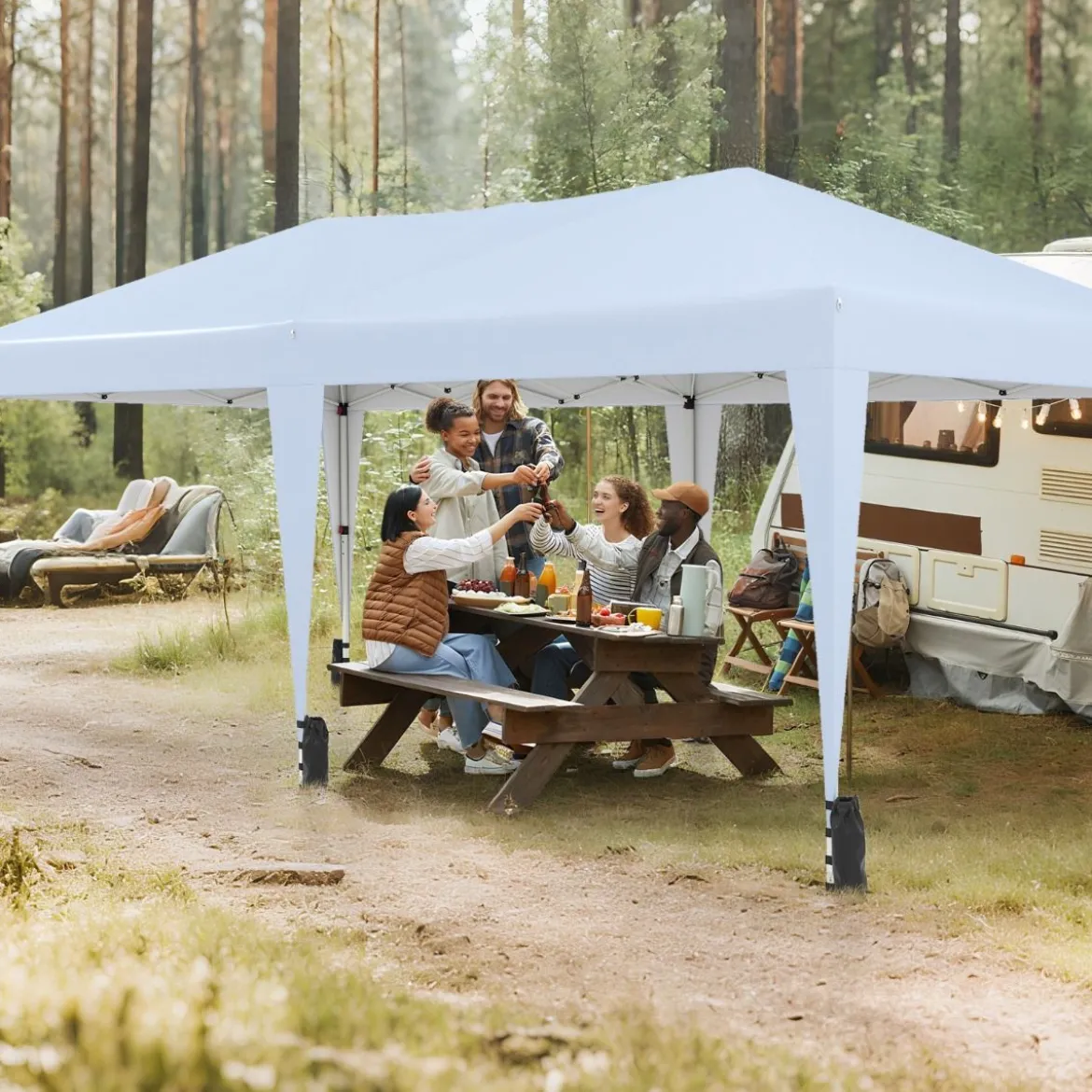 3 x 6 m Pop up Faltpavillon mit Tragetasche auf Rollen & UV Schutz 50+ Partyzelt Weiß