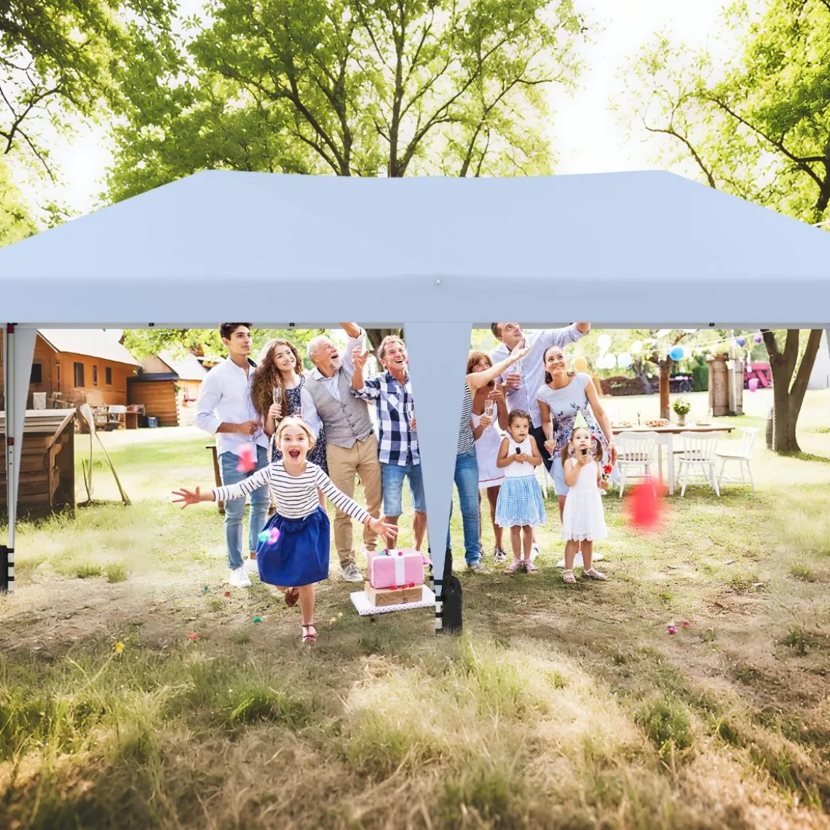 3 x 6 m Pop up Faltpavillon mit Tragetasche auf Rollen & UV Schutz 50+ Partyzelt Weiß