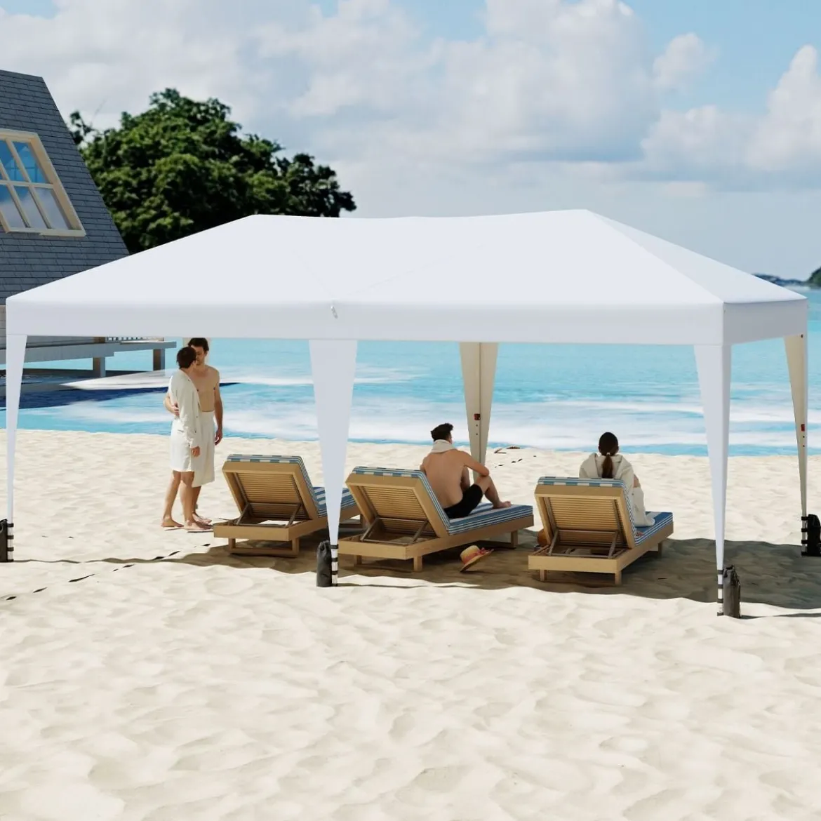 3 x 6 m Pop up Faltpavillon mit Tragetasche auf Rollen & UV Schutz 50+ Partyzelt Weiß