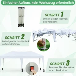 3 x 6 m Pop up Faltpavillon mit Tragetasche auf Rollen & UV Schutz 50+ Partyzelt Weiß