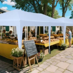 3 x 6 m Pop up Faltpavillon mit Tragetasche auf Rollen & UV Schutz 50+ Partyzelt Weiß