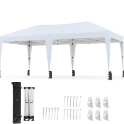 3 x 6 m Pop up Faltpavillon mit Tragetasche auf Rollen & UV Schutz 50+ Partyzelt Weiß