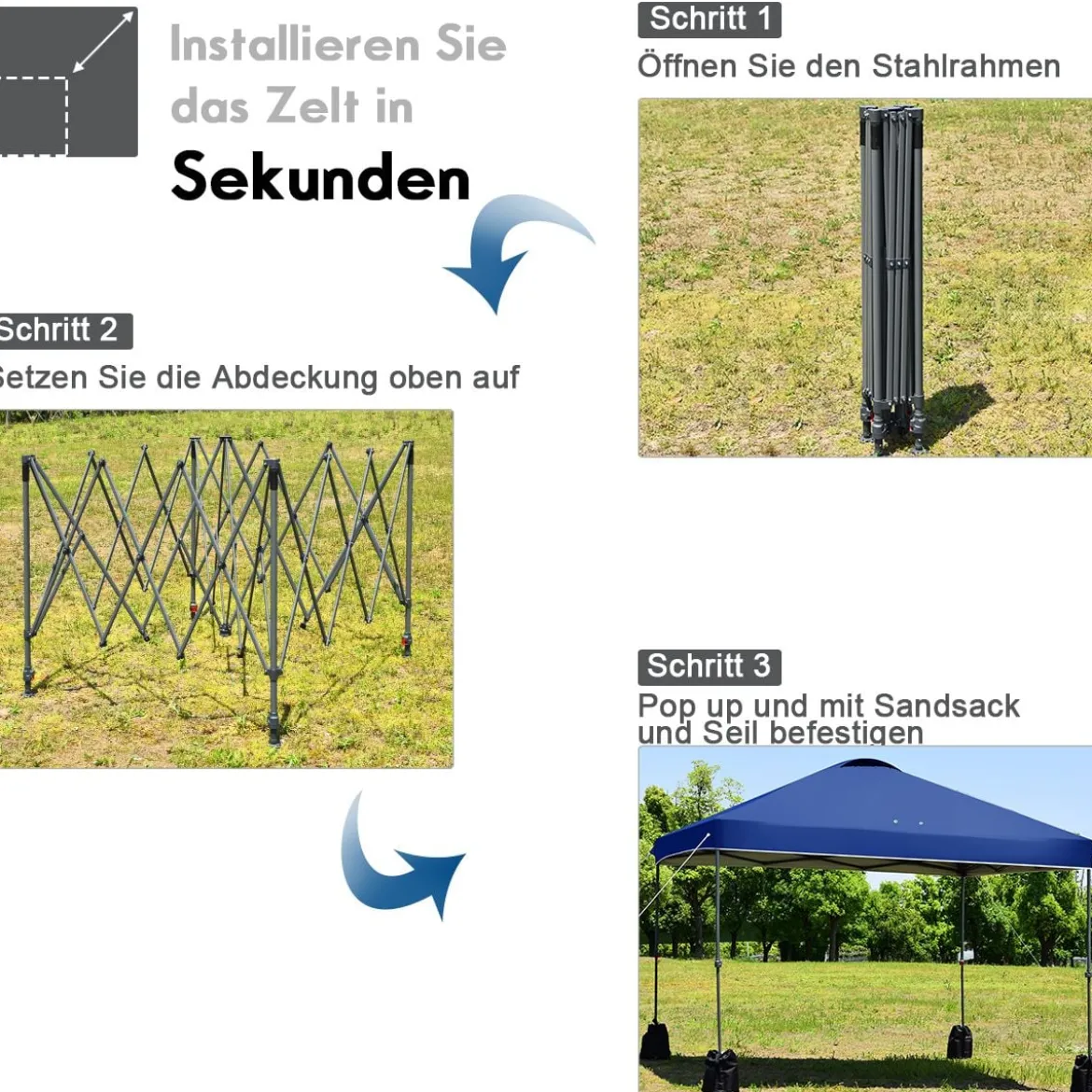 3 x 3m Pop-up Gartenpavillon Faltpavillon Pavillon Sonnenschutz Outdoor Sofortschutz Gartenpavillon Blau