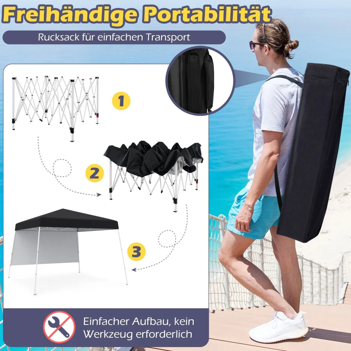 3 x 3 m Pop up Pavillon Faltpavillon Gartenzelt Wasserdicht & Sonnenschutz Gartenpavillon Schwarz