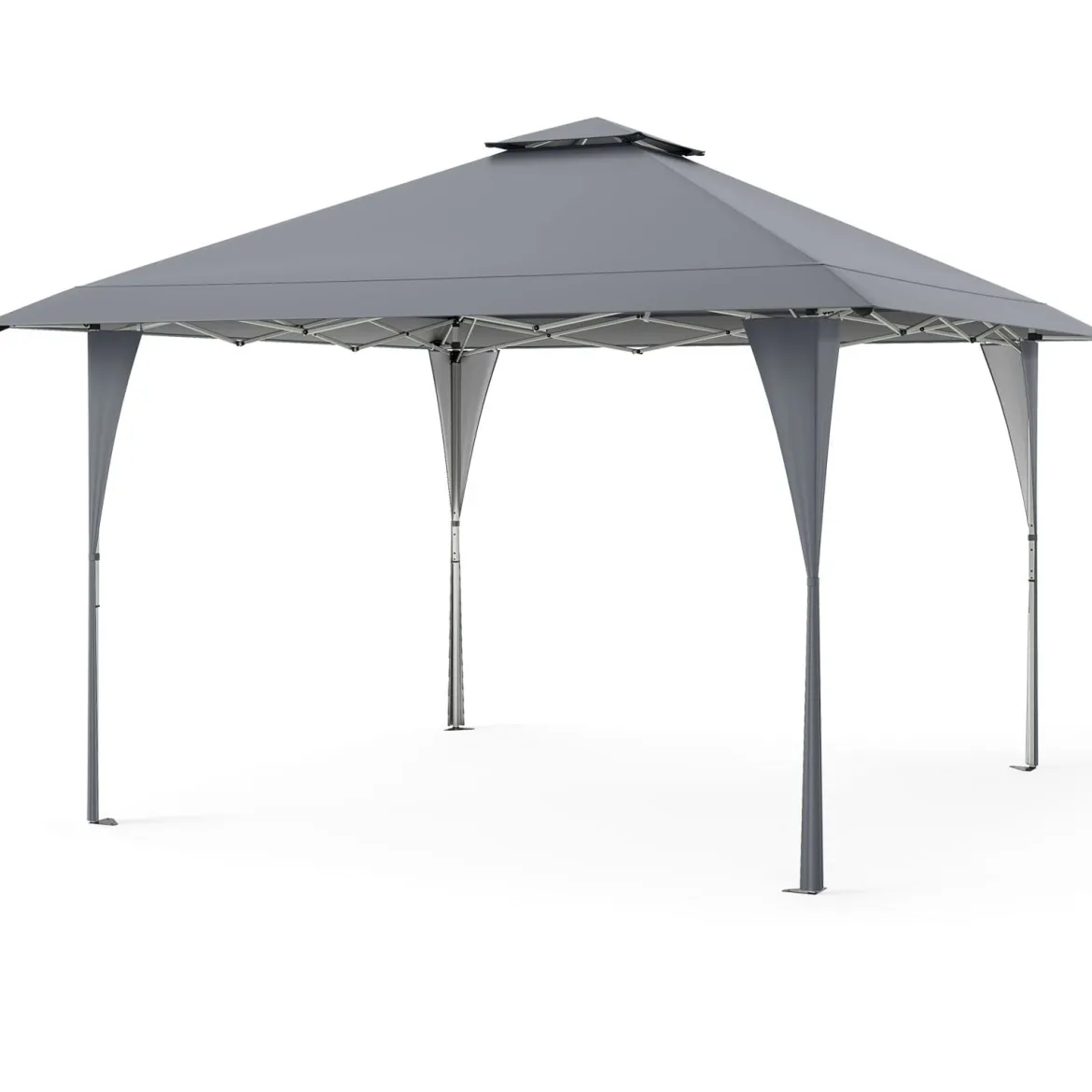 4 x 4 m Pop Up Pavillon Höhenverstellbarer Gartenpavillon mit Doppeldach & Metallrahmen Grau