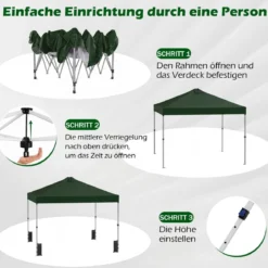 3 x 3 m Pop-Up Pavillon mit 4 Sandsäcken & Heringen & Seilen Faltpavillon Gartenpavillon Grün