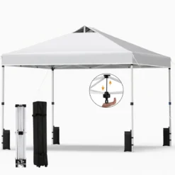 3 x 3 m Pop-Up Pavillon mit 4 Sandsäcken & Heringen & Seilen Faltpavillon Gartenpavillon Weiß